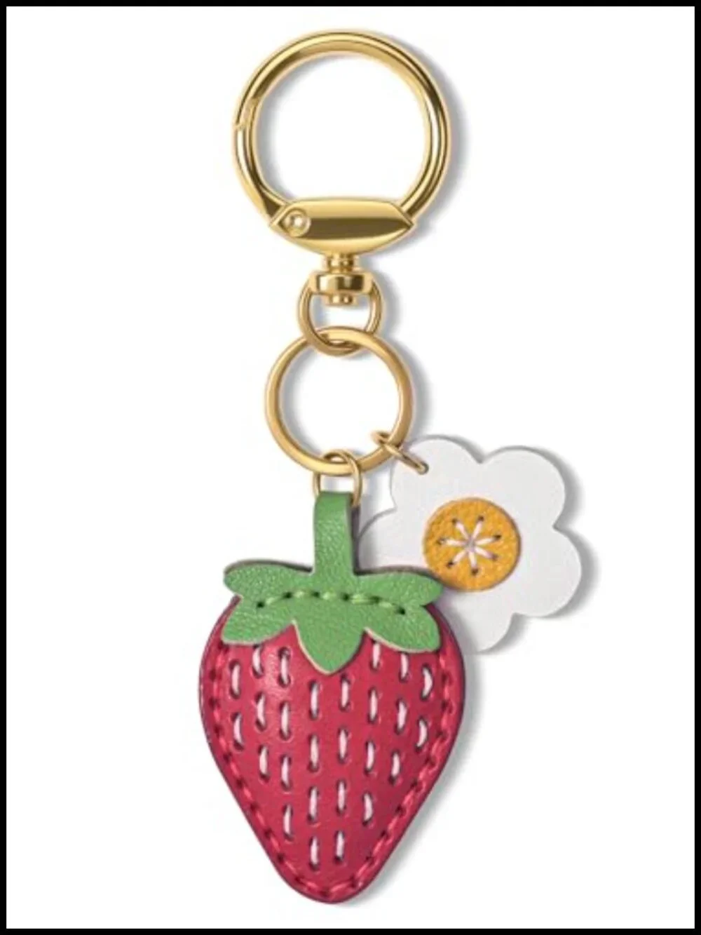 Handmade Top-Grain Leather Strawberry Bag Charm with Rotating Lobster Clasp